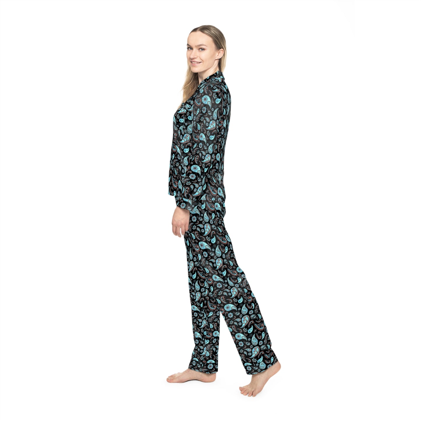 Women's Green Paisley Satin Pajamas