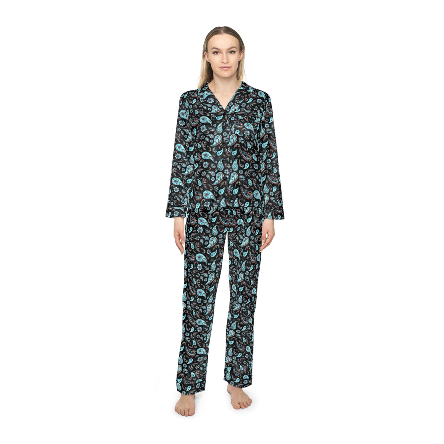 Women's Green Paisley Satin Pajamas