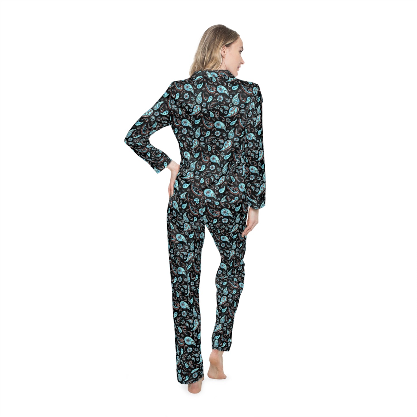 Women's Green Paisley Satin Pajamas