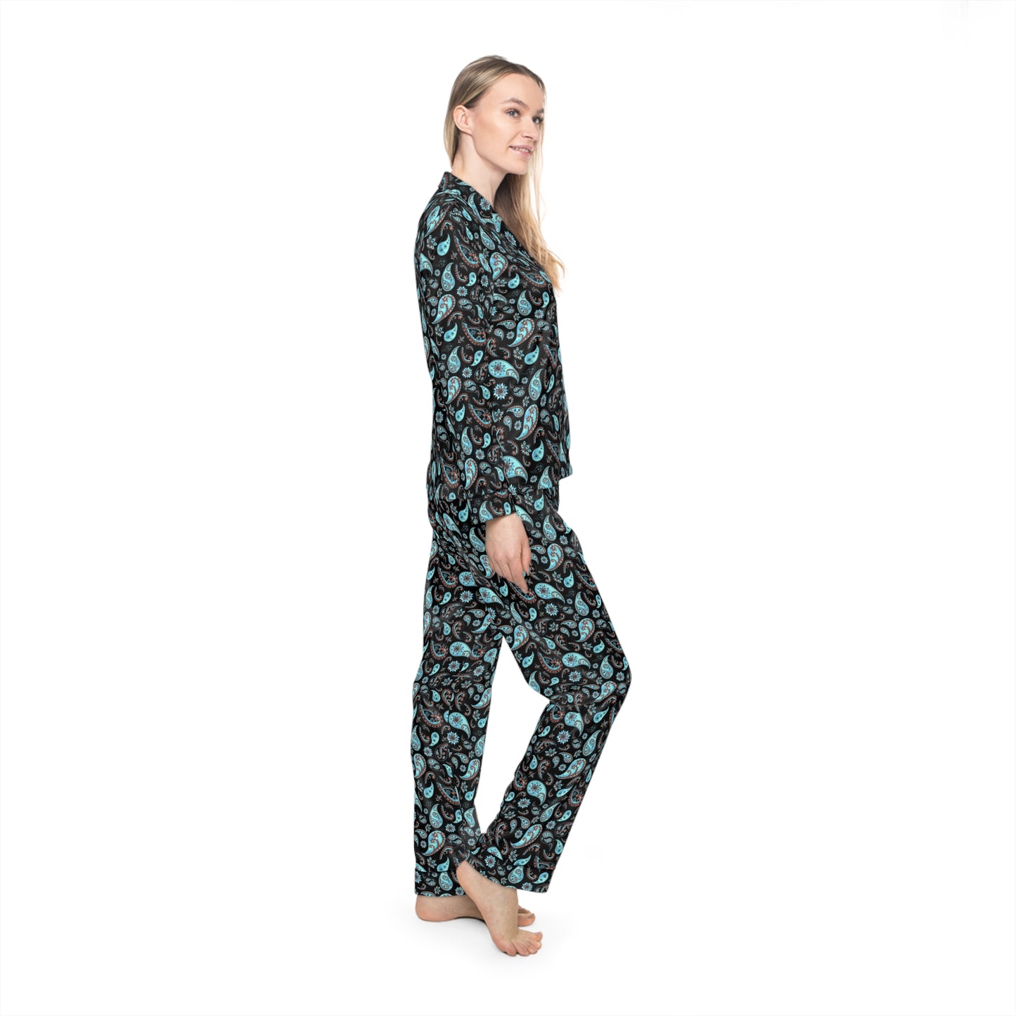 Women's Green Paisley Satin Pajamas