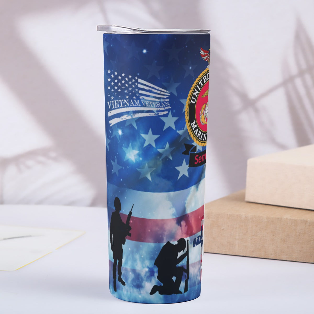 USMC Vietnam Vet 20 oz Skinny Tumbler Stainless Steel with Lid