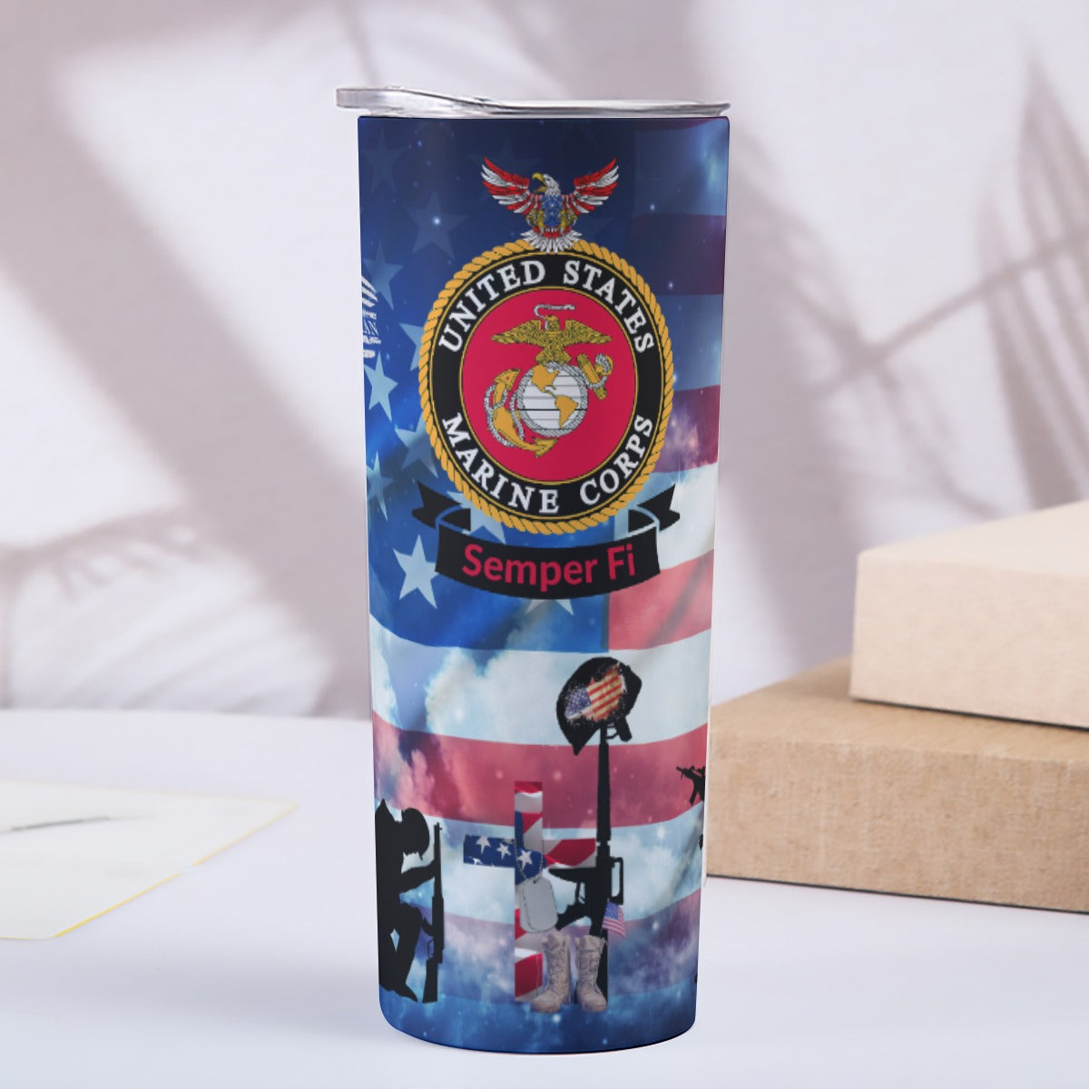 USMC Vietnam Vet 20 oz Skinny Tumbler Stainless Steel with Lid