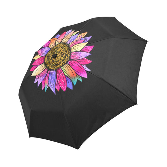 Multi Color Sunflower Umbrella Black Auto Foldable (Model U04)