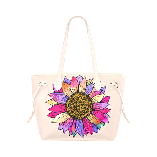 Rainbow Sunflower Tote Tan Clover Canvas Bag (Model 1661)