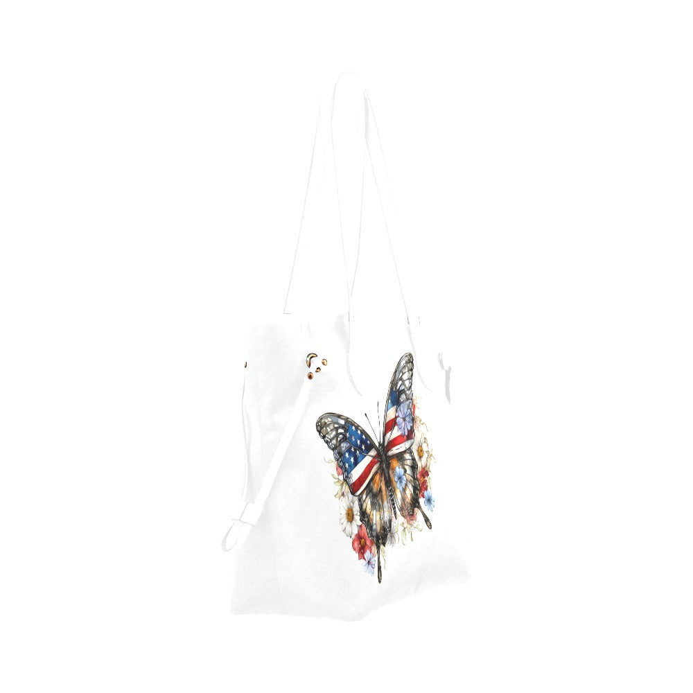 American Butterfly Tote White Trim Clover Canvas Bag (Model 1661)