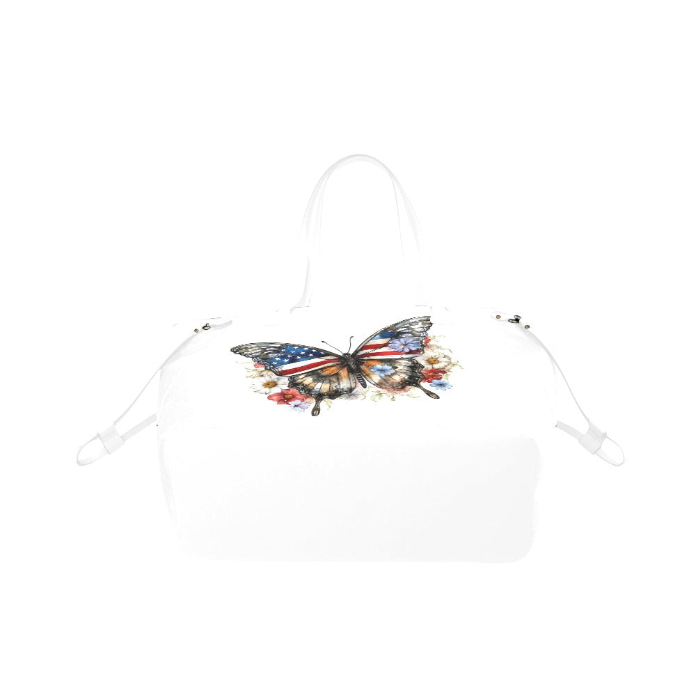 American Butterfly Tote White Trim Clover Canvas Bag (Model 1661)