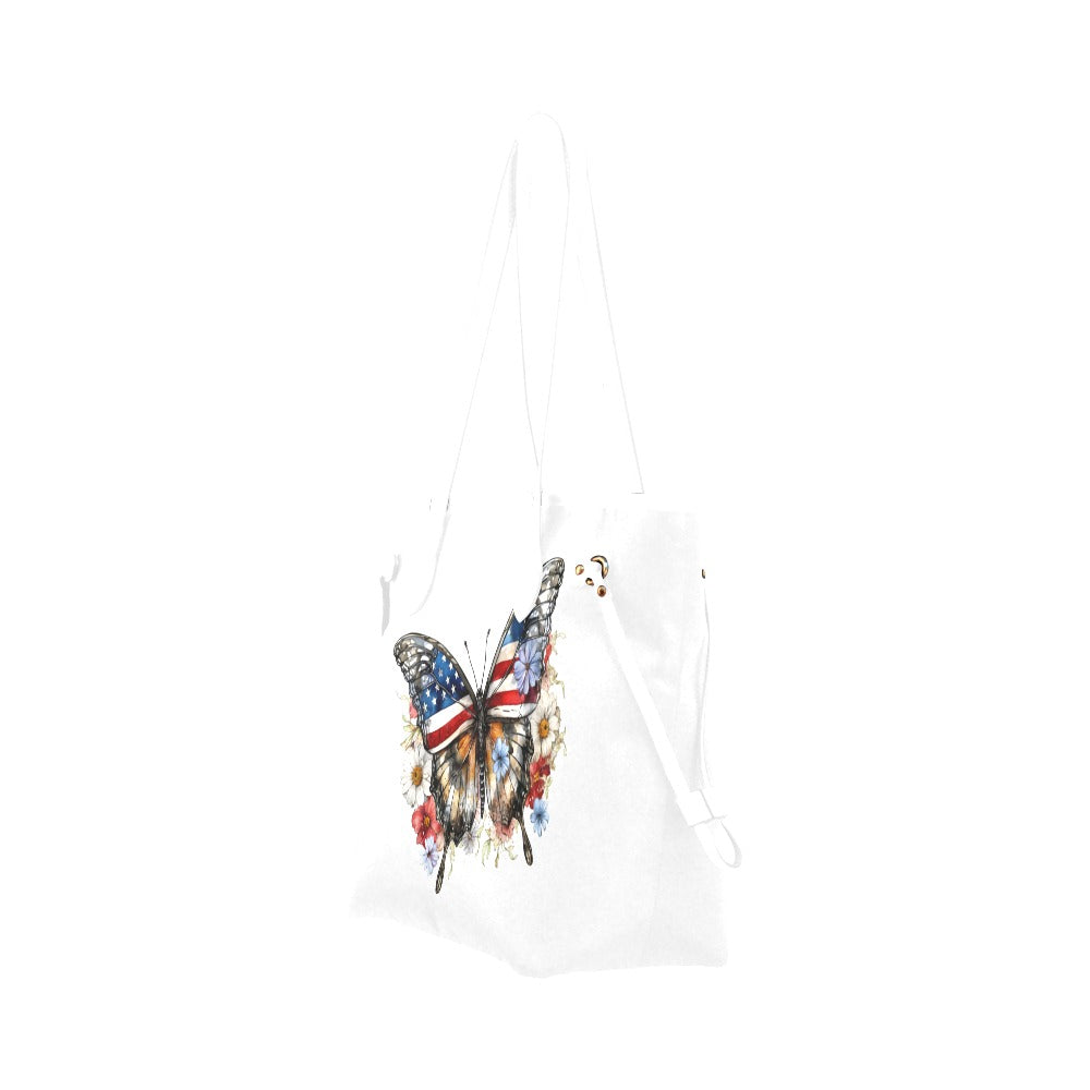 American Butterfly Tote White Trim Clover Canvas Bag (Model 1661)