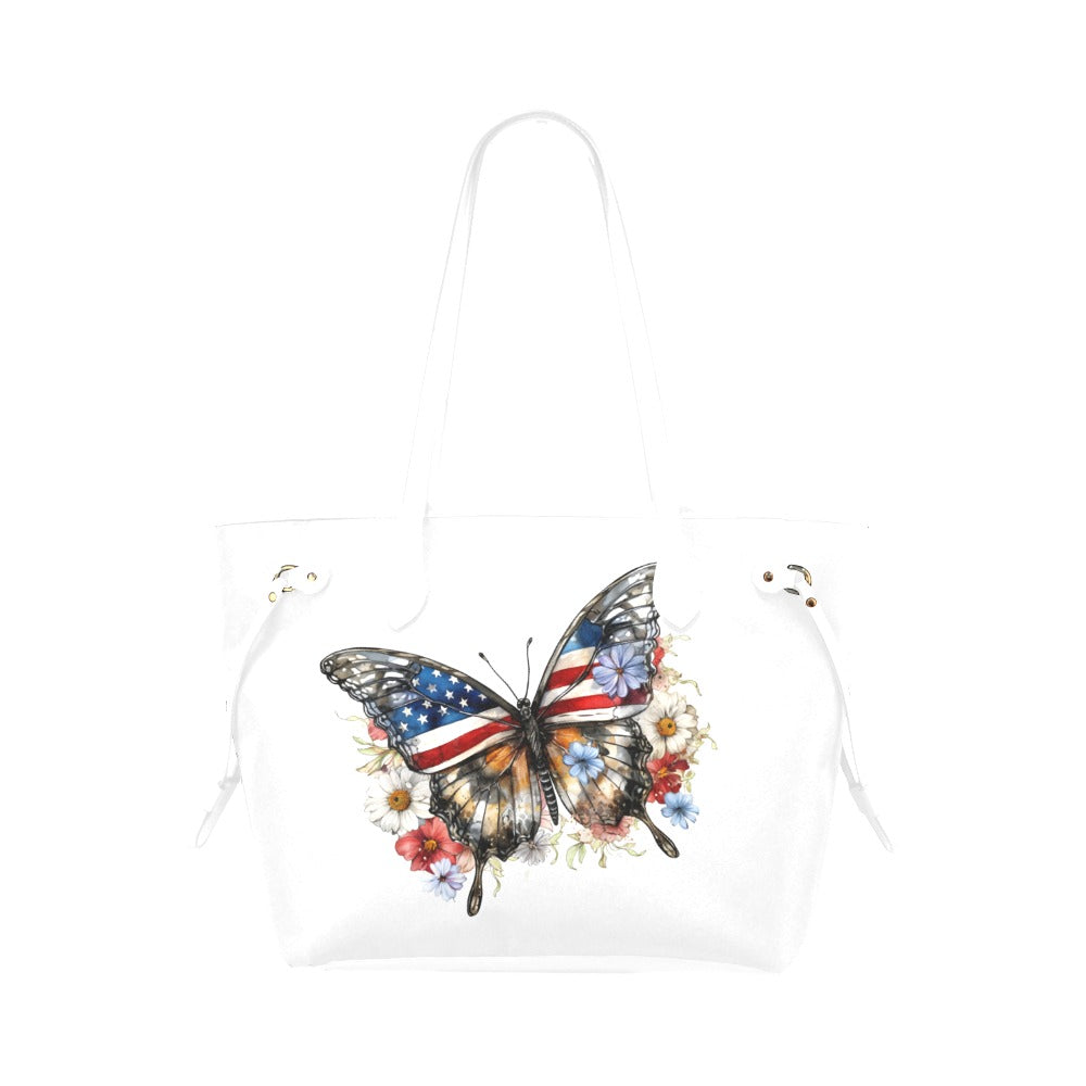 American Butterfly Tote White Trim Clover Canvas Bag (Model 1661)